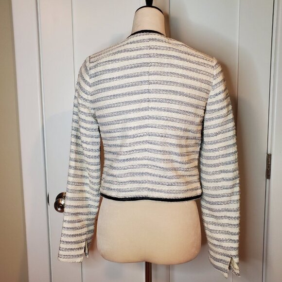 NWT American Eagle Zippered Jacket/Blazer SZ XS Ivory Navy Stripe Black Trim - Picture 4 of 9